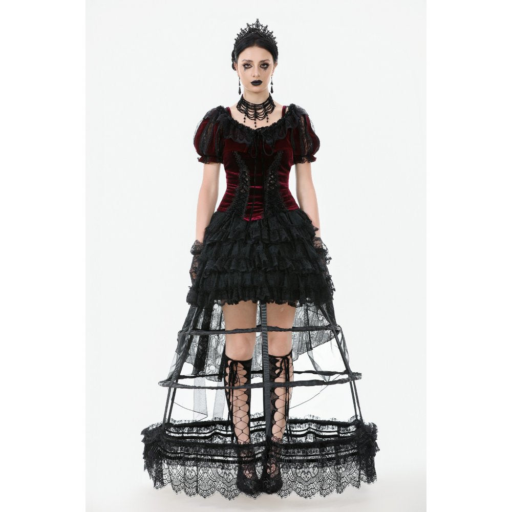 Dark in Love Gothic Hoop Cage Skirt with Lace Trim - Black