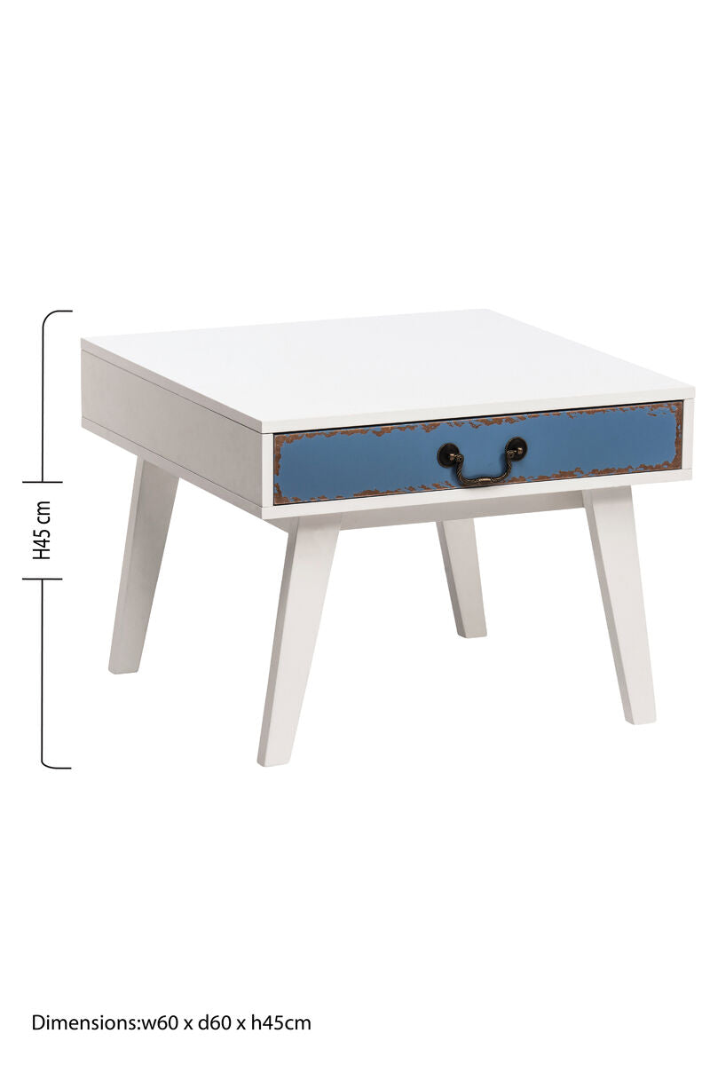 Orsina Alchemy Side Table – White and Blue Wooden Bedside Table