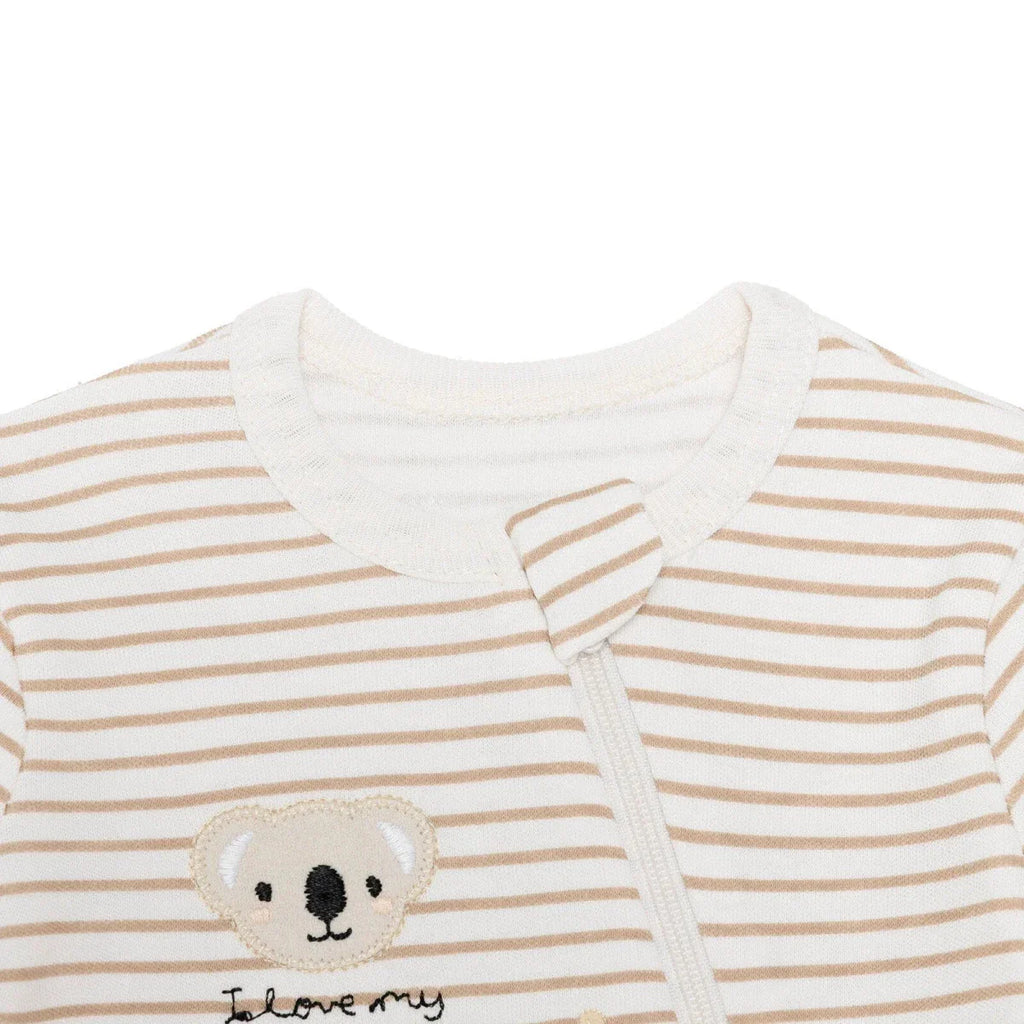 Baby Boy Footed Sleepsuit Striped Zip Fastening Crew Neck - Beige