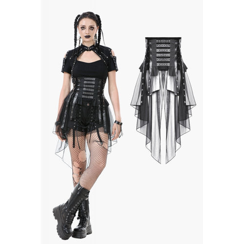Dark in Love Draven Faux Leather & Mesh Layered Gothic Waist Skirt
