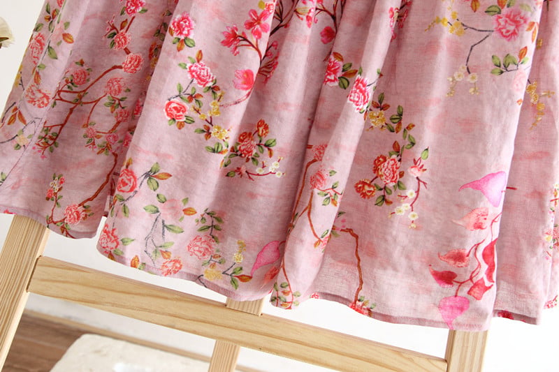 Women's Floral A-Line Long Dress in Cotton and Linen
