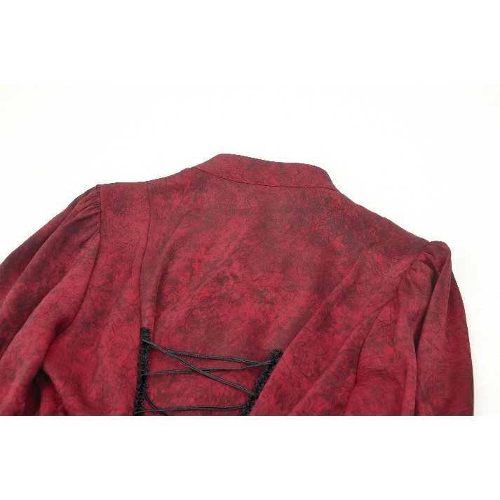 Dark in Love Vampiretta Red Distressed Frilly Blouse with Lace