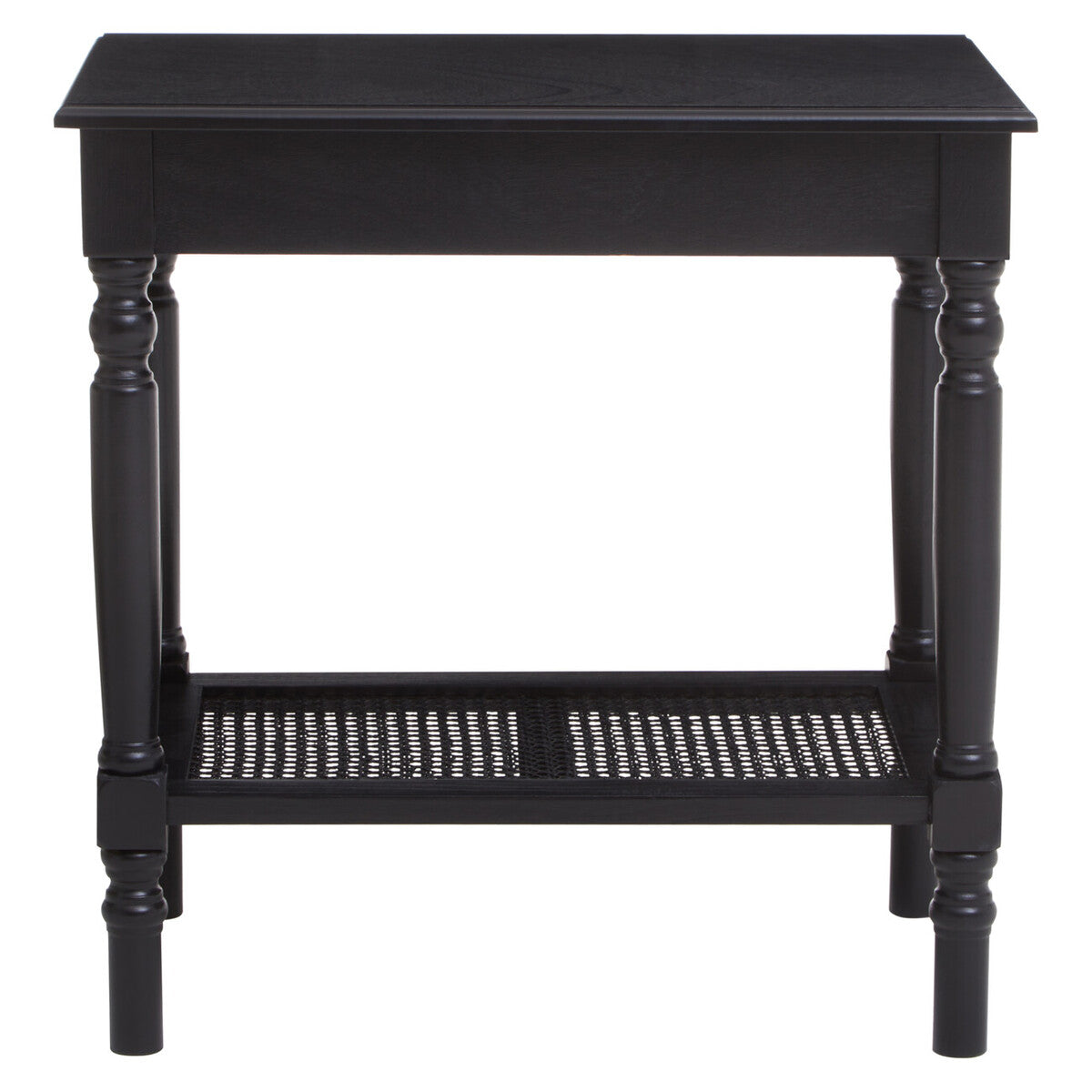 Orsina Black Side Table – Wooden Accent Table with Cane Webbing