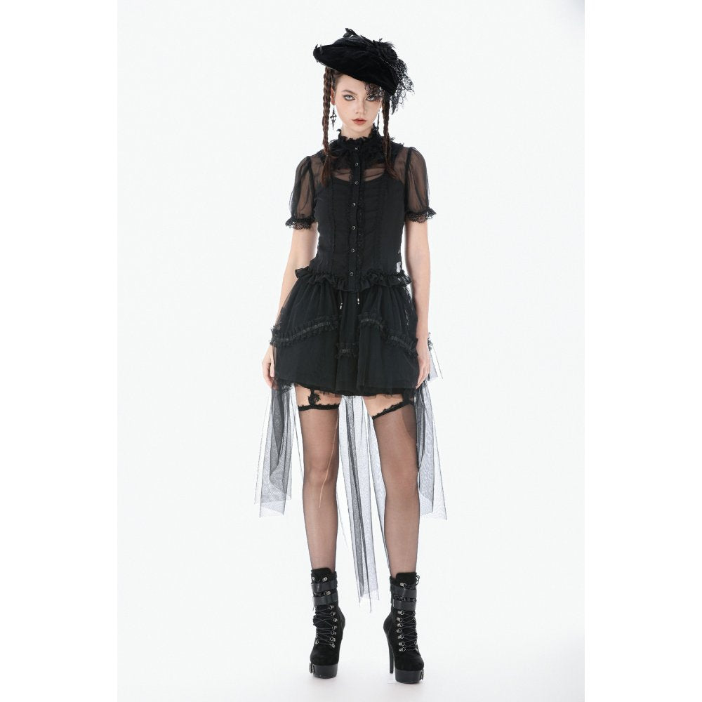 Dark in Love Gothic Black Sheer Mesh Tailed Petticoat Skirt