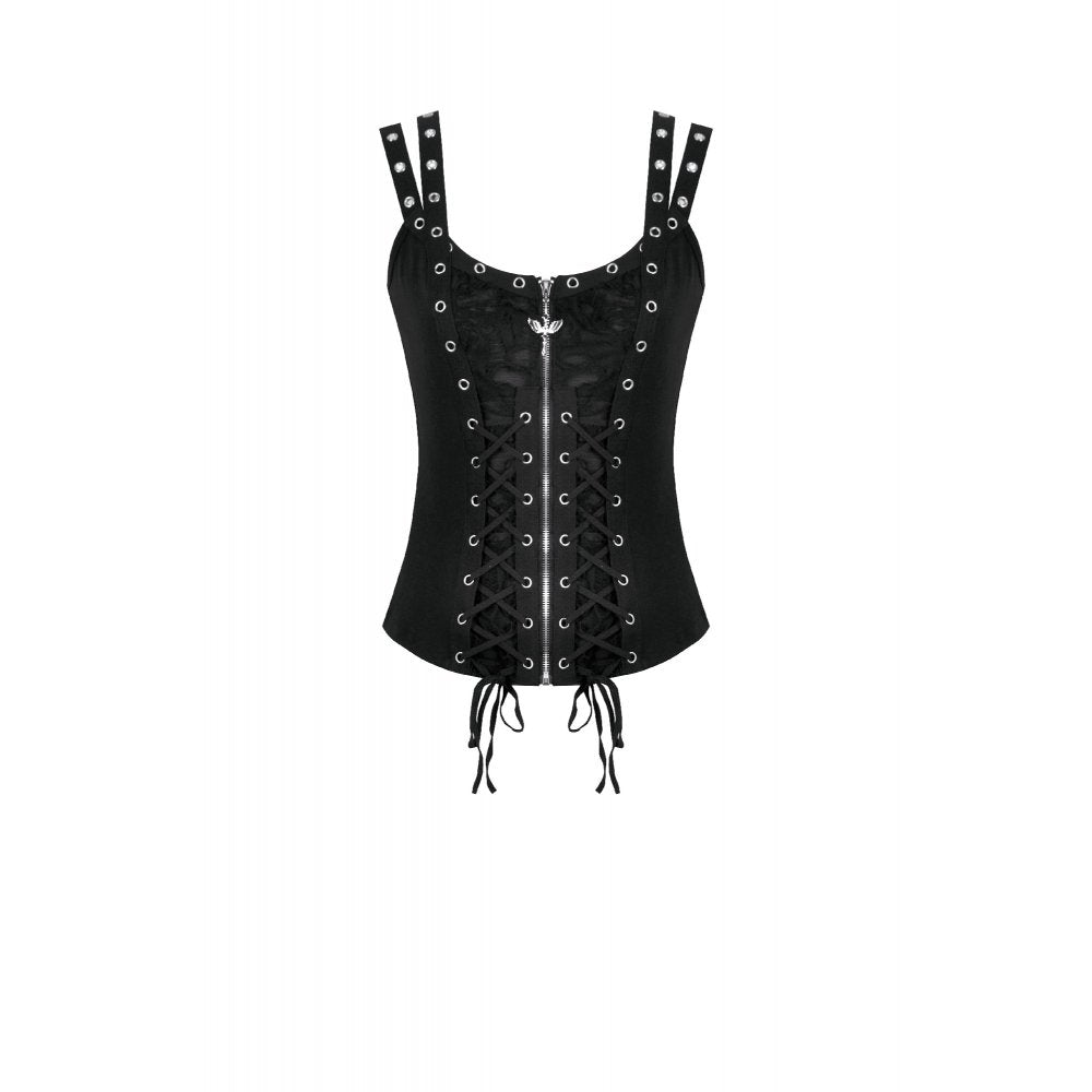 Dark in Love Punk Lace-Up Corset Top – Cotton Mesh Vest with Eyelets
