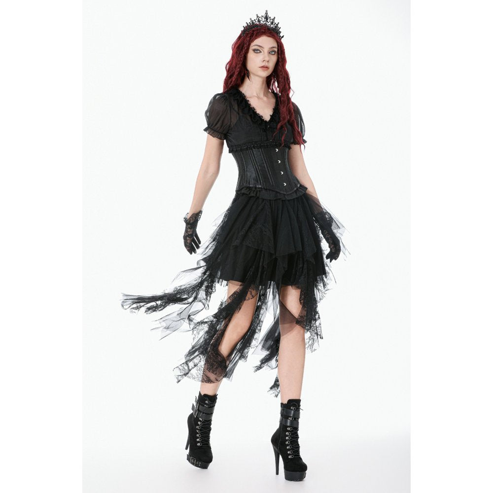 Dark in Love Dark Fairy Lace Skirt – Black Gothic High-Low Mesh