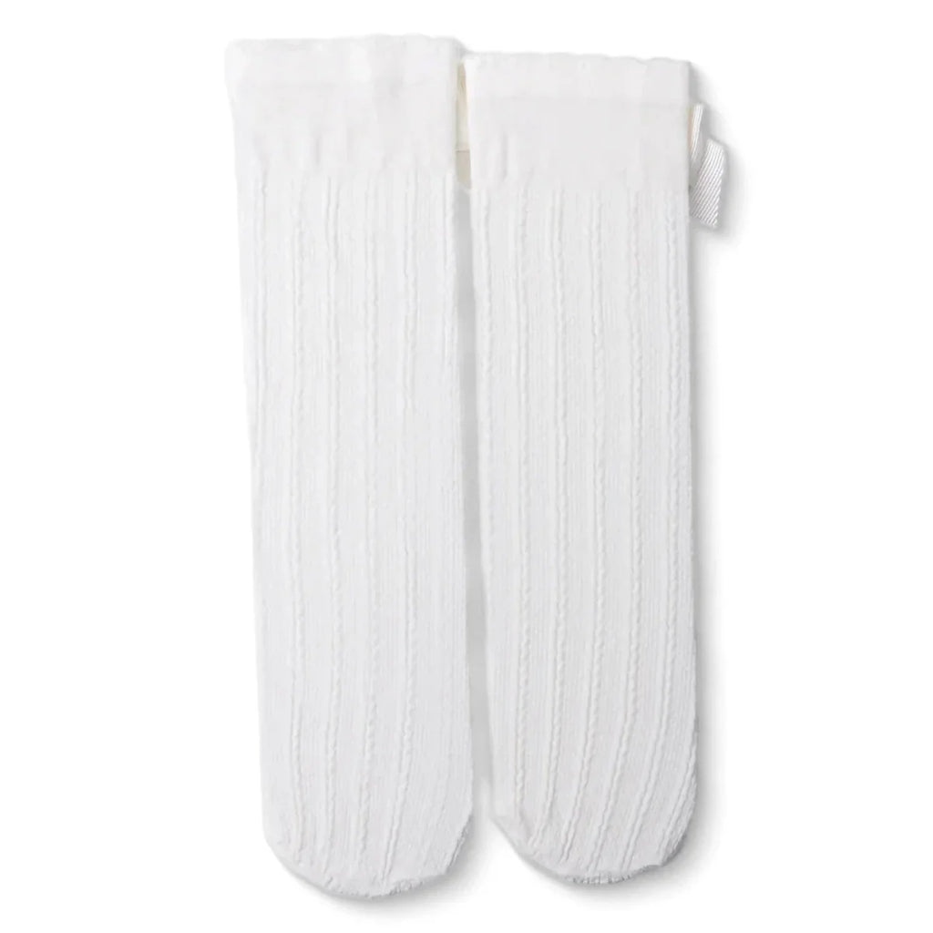 HelloBaby Girls Knee-High Socks Bow Print Cotton Rich - Ecru
