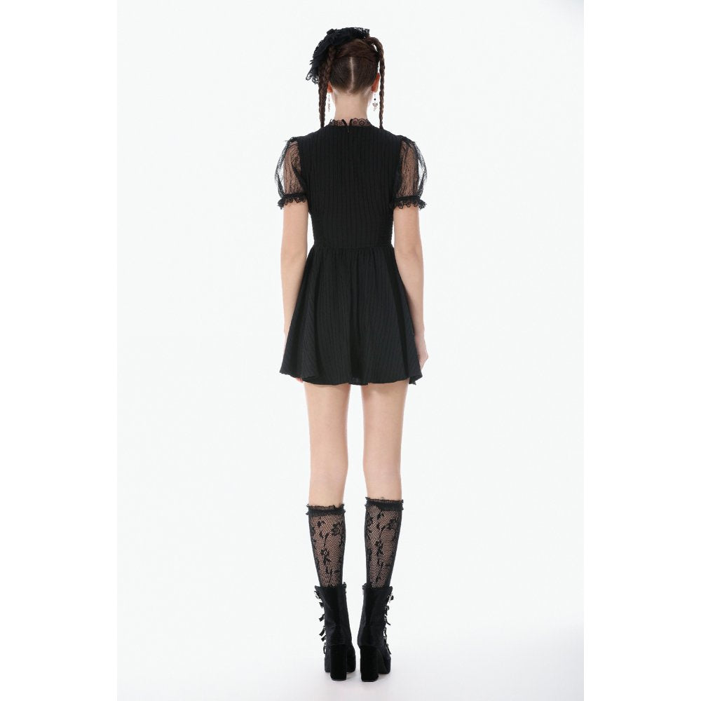 Dark in Love Black Lace Silhouette Gothic Dress with Cross Charm
