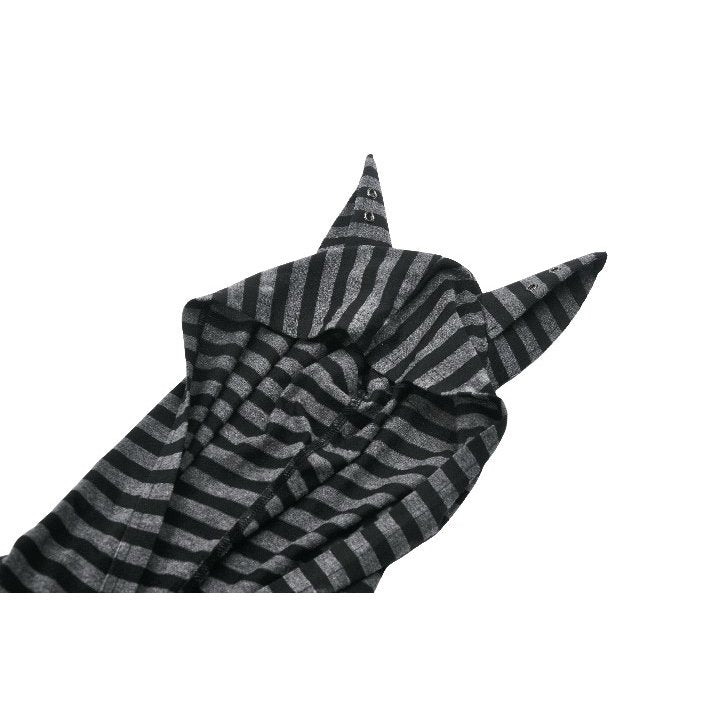 Dark In Love Salem Striped Cat Ear Hoodie Dress – Grey & Black Goth