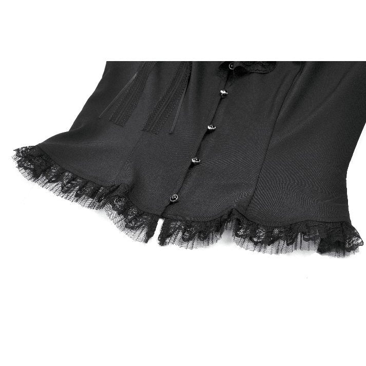 Dark in Love Courtly Cross Gem Gothic Blouse | Black Lace Puff Sleeve
