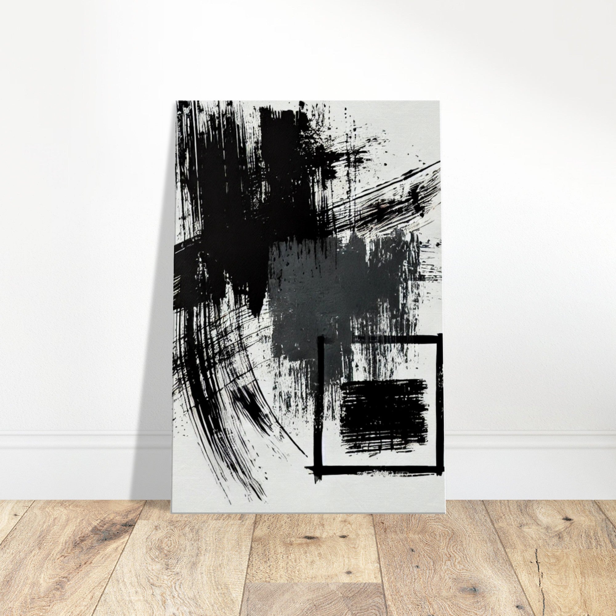 Bold Black Brushstroke Canvas – Minimal Abstract Wall Art | Modern Monochrome Decor