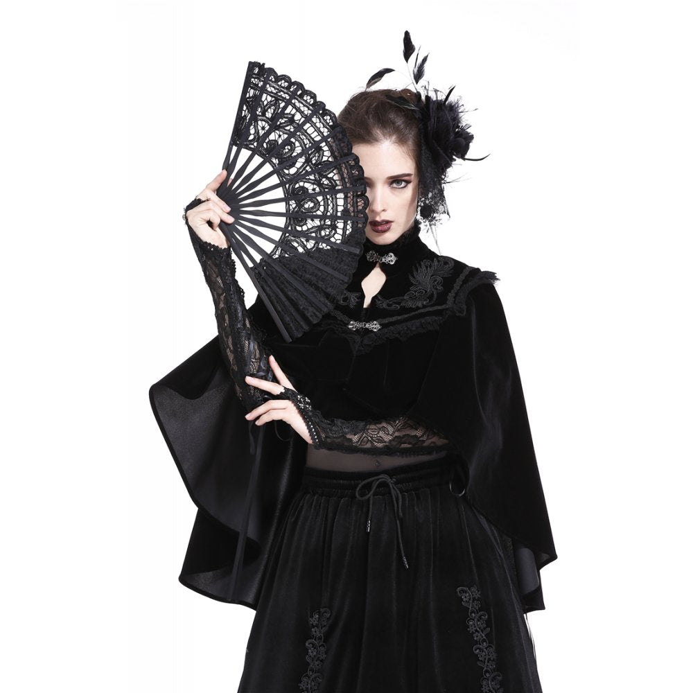 Dark in Love Gothic Black Lace Fan – Victorian Floral Accessory