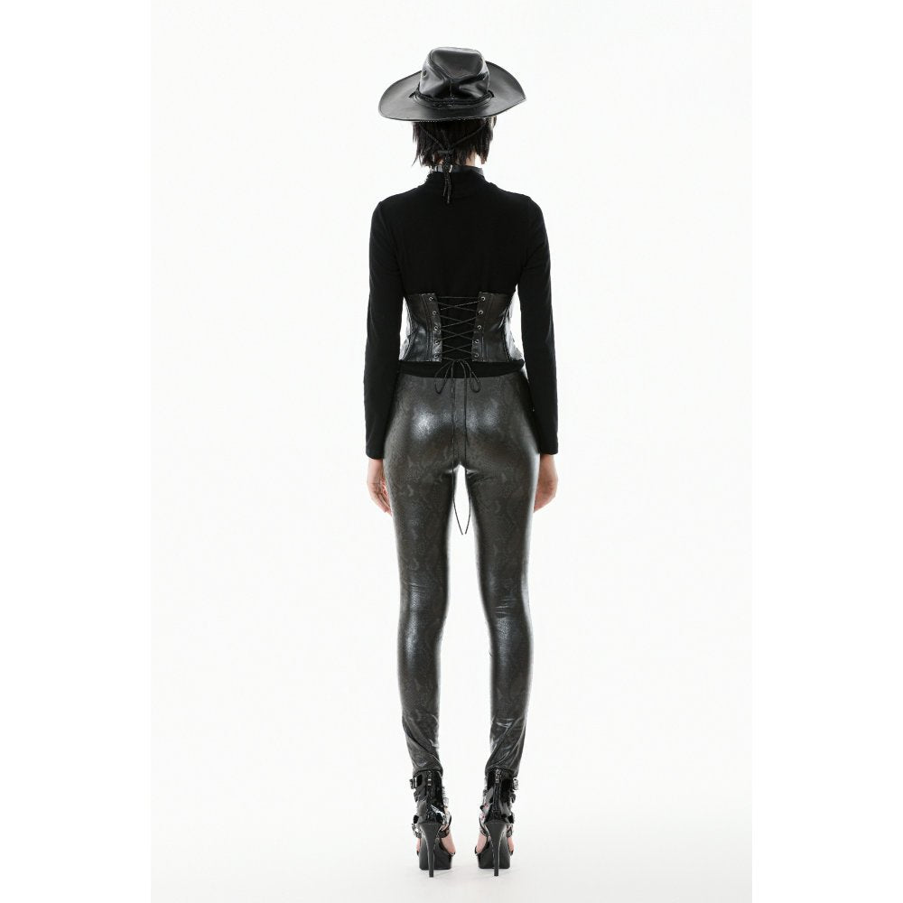 Dark in Love Serpentine Mesh Panel Leggings – Black Faux Leather