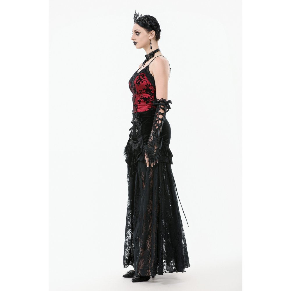 Dark in Love Gothic Lace Velvet Layered Maxi Skirt – Black Victorian