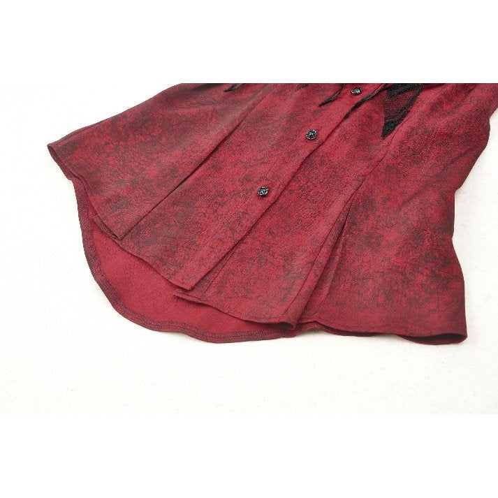 Dark in Love Vampiretta Red Distressed Frilly Blouse with Lace