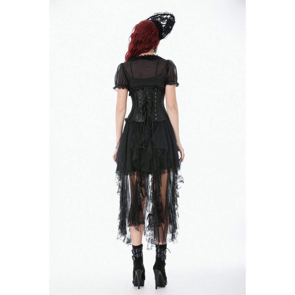 Dark in Love Dark Fairy Lace Skirt – Black Gothic High-Low Mesh