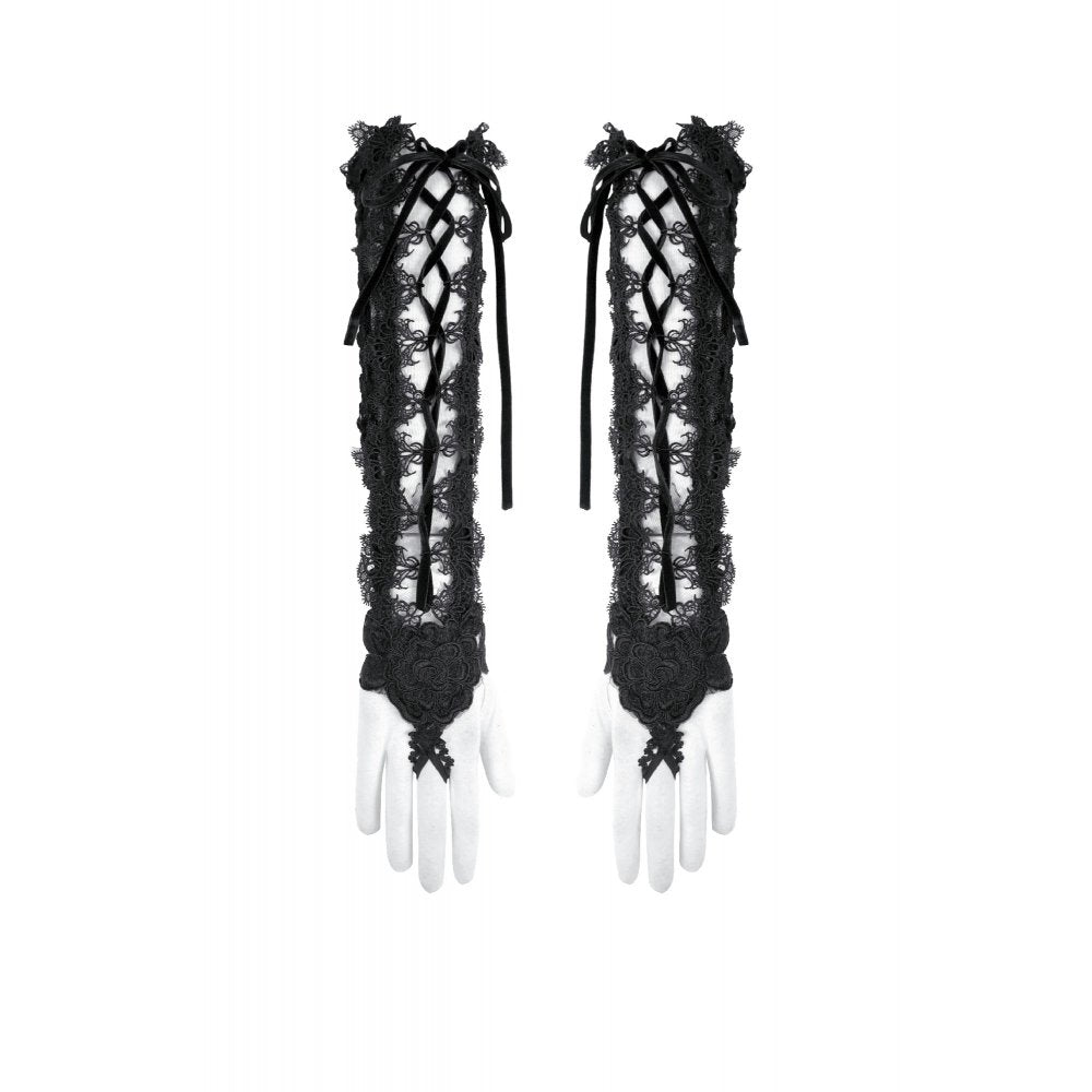 Dark in Love Erzebeth Gothic Arm Warmers – Black Lace-Up Gloves