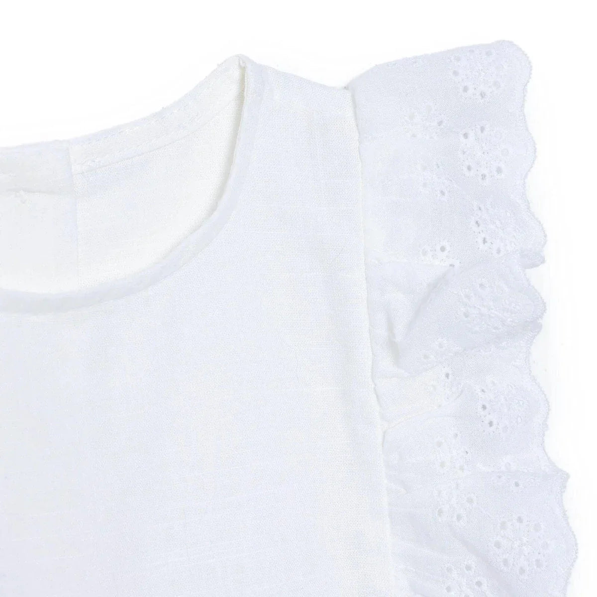 HelloBaby Girls Dress Buttoned Berry Belle Crew Neck Short Sleeve - Ecru