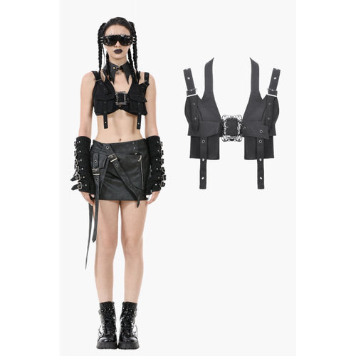 Dark in Love Evangeline Buckled Utility Crop Top - Black Goth Darkwear