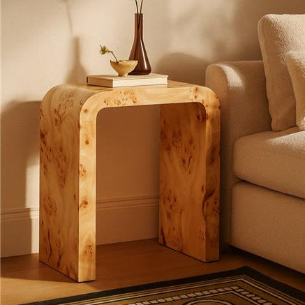 Orsina Mota Burl Wood Curved Side Table – Natural Modern End Table