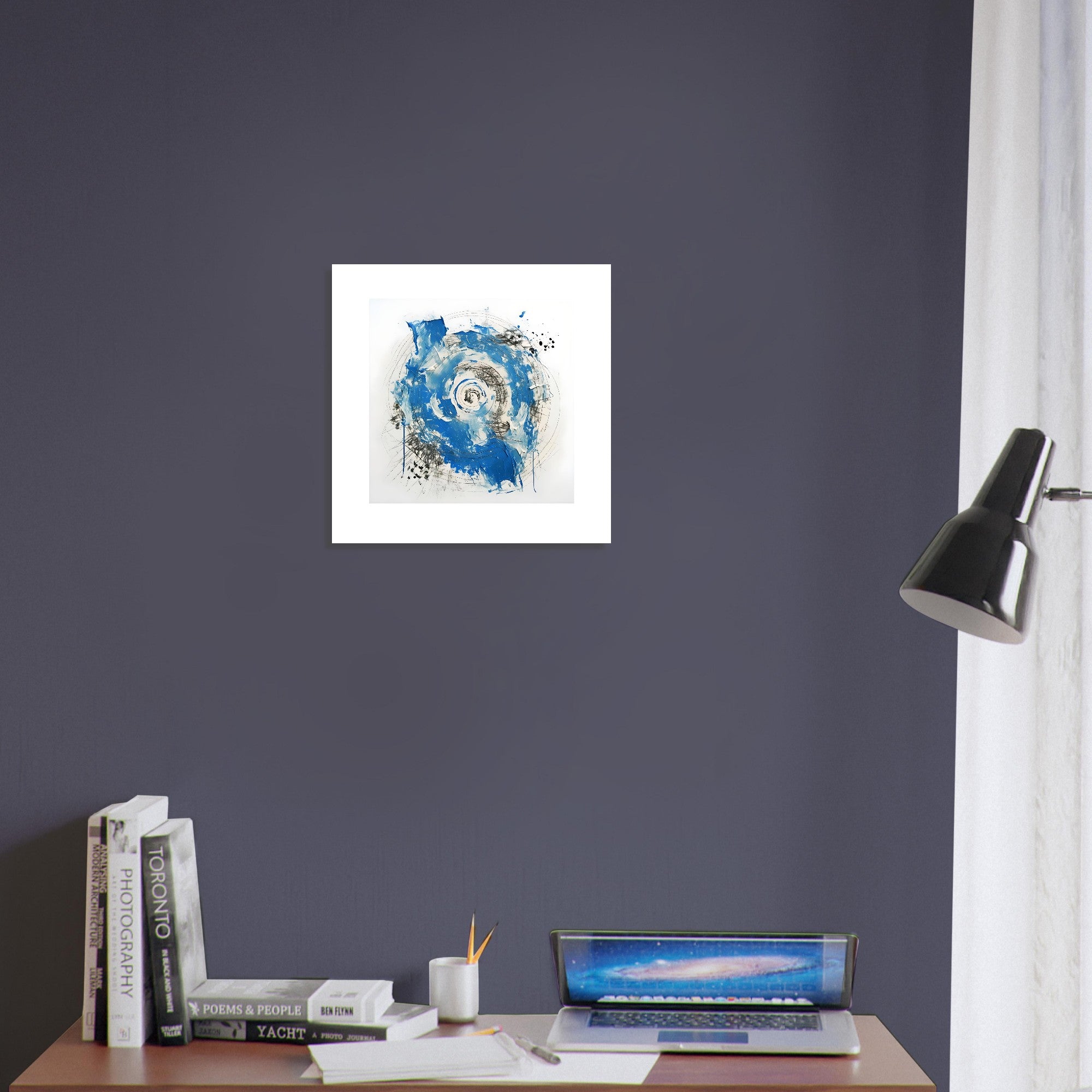 Abstract Blue & White Impasto Art Print – Modern Wall Poster