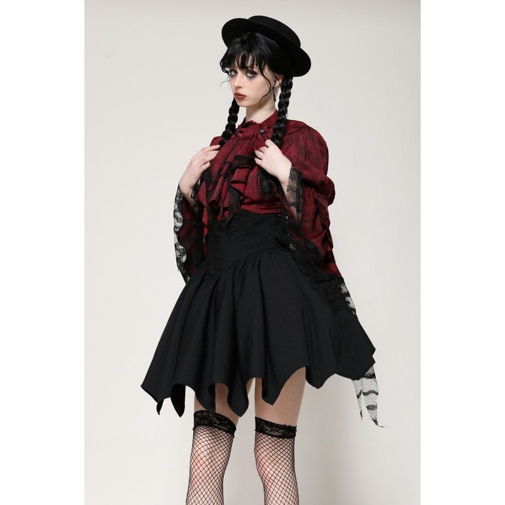 Dark in Love Vampiretta Red Distressed Frilly Blouse with Lace