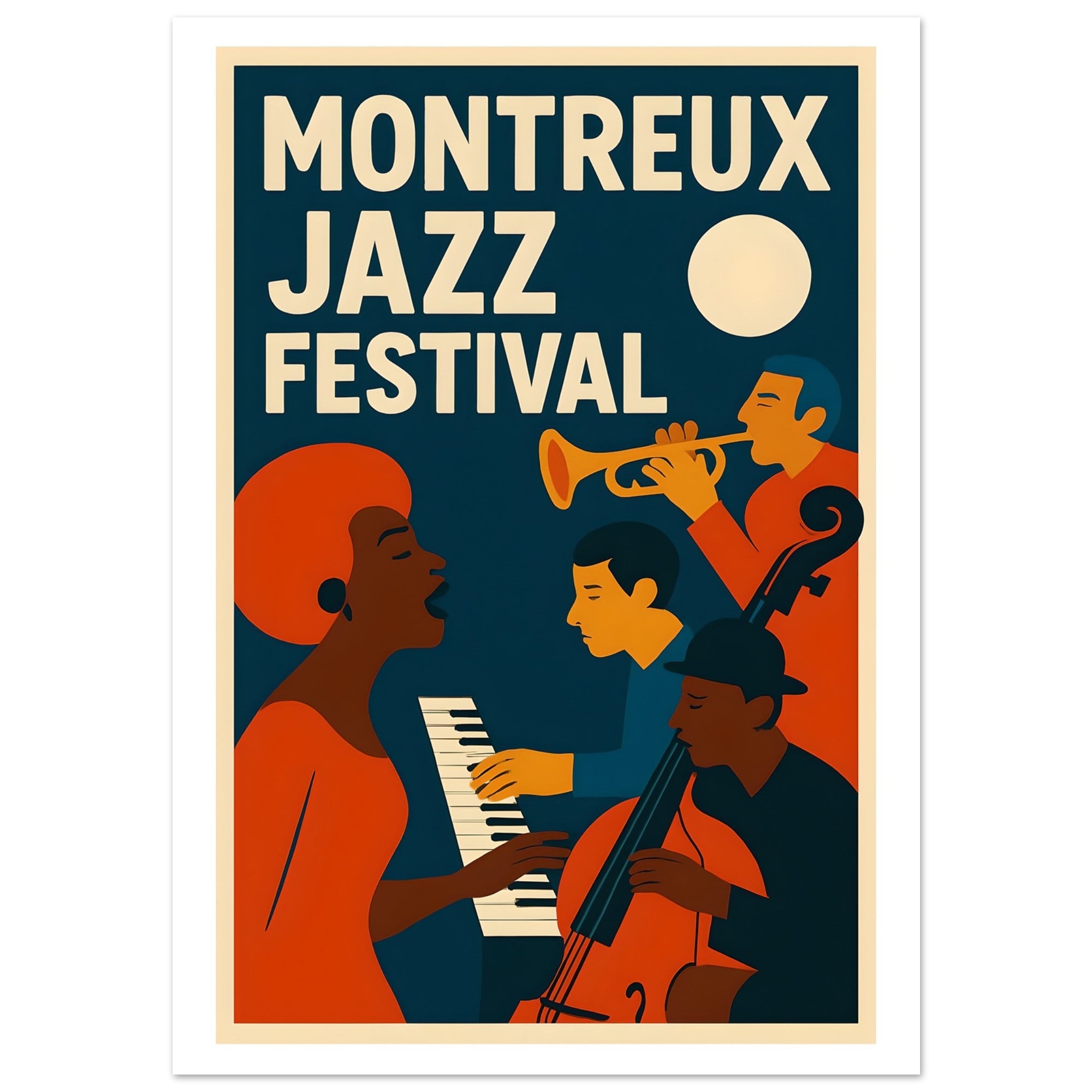 Montreux Jazz Festival Poster – Retro Music Wall Art – Vintage Jazz Print – Bold Mid Century Modern Home Decor for Musicians
