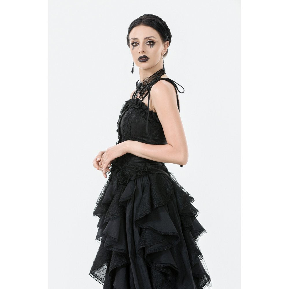 Dark in Love Selene Black Floral Jacquard Ruffled Corset Top