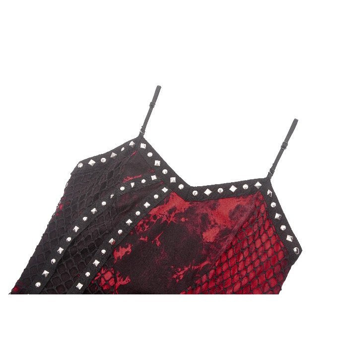 Dark in Love Bellatrix Red & Black Mesh Gothic Asymmetrical Dress