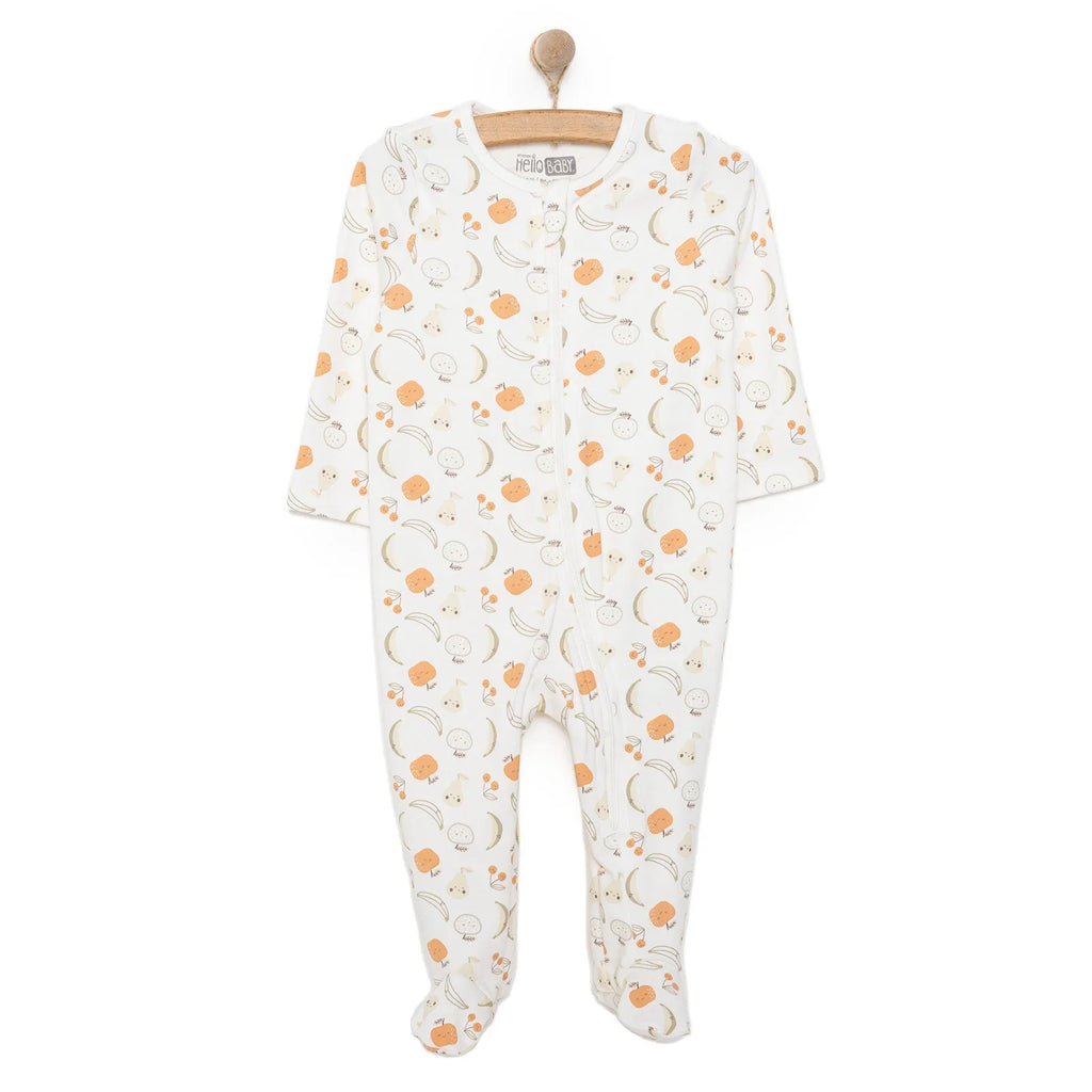 HelloBaby Newborn Girl Organic Footed Jumpsuit - Ecru