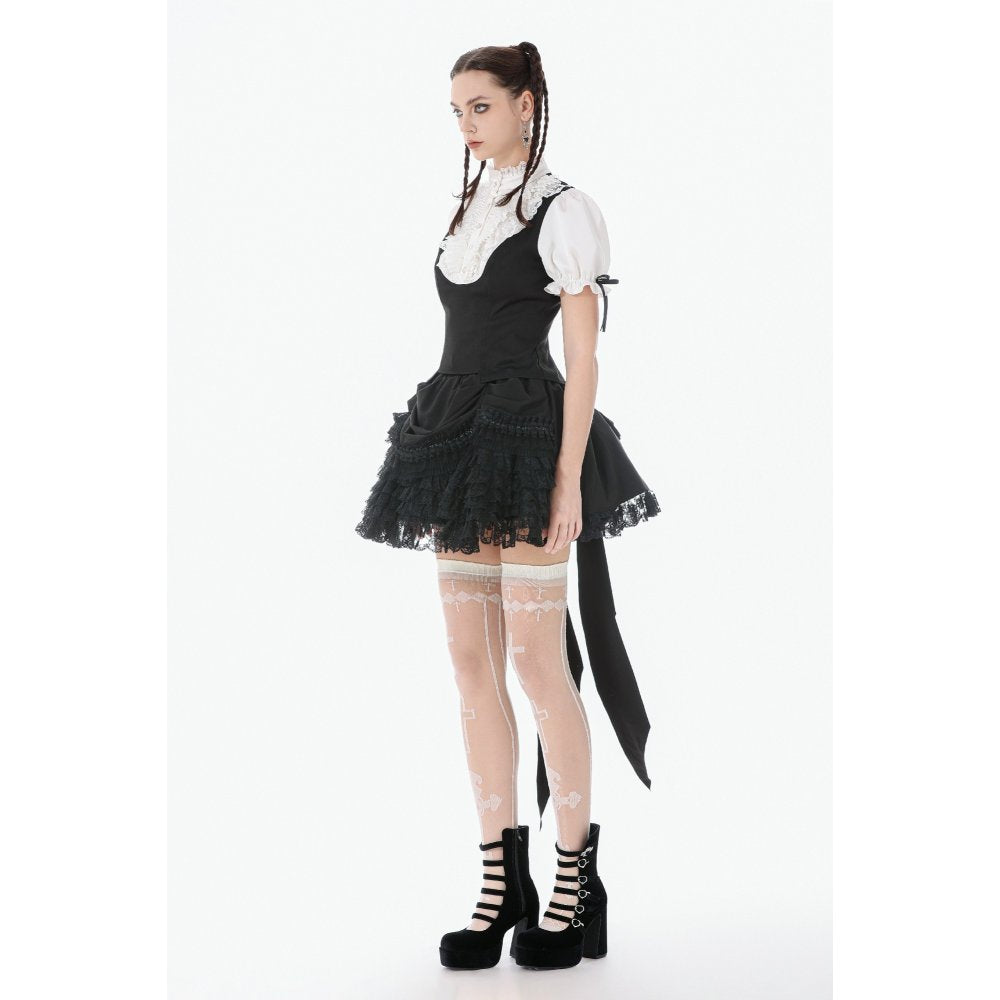 Dark in Love Court-Style Gothic Blouse | Black & White Lace Ruffle