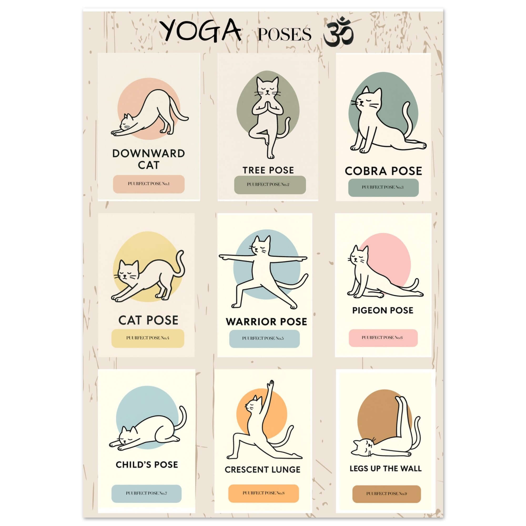 Funny Cat Yoga Wall Art – Cute Feline Yoga Poses Poster, Playful Wellness Decor