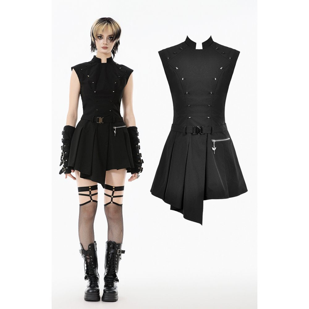 Dark in Love Cassia Black Pleated Mini Dress – Buckled Goth Style