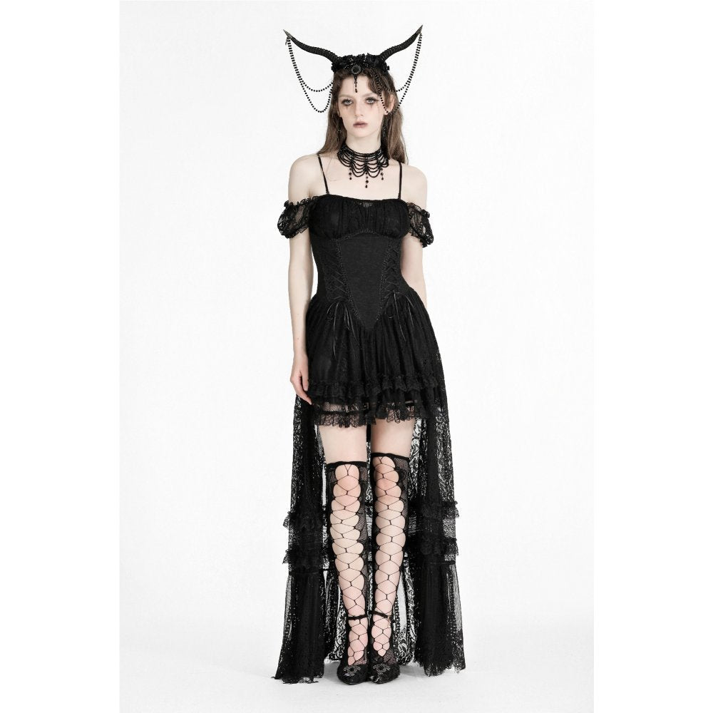 Dark in Love Kelilah Gothic Lace Hi-Low Dress with Off-Shoulder Sleeves