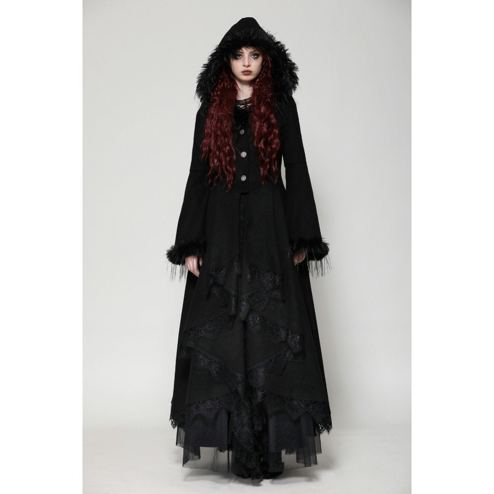 Dark in Love Eira Hooded Coat – Faux Fur and Lace Trim Winter Jacket