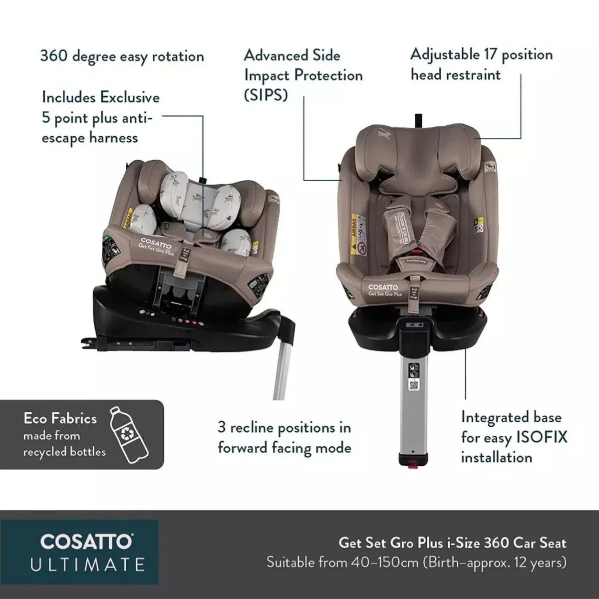 Cosatto Get Set Grow Plus i-Size Group 0+/1/2/3 360 Car Seat - Skylark