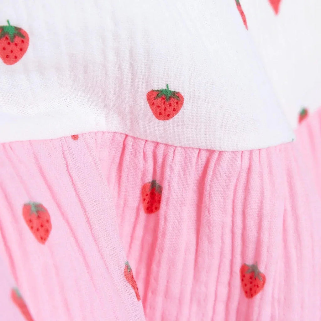 HelloBaby Girls Dress Buttoned Berry Belle Crew Neck Short Sleeve - Pink Printed