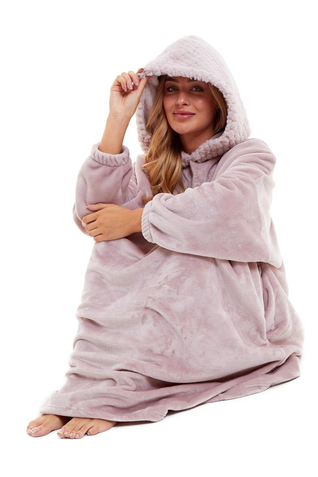 OLIVIA ROCCO Oversized Hooded Blanket – Plush Fleece Poncho with Fur Hood