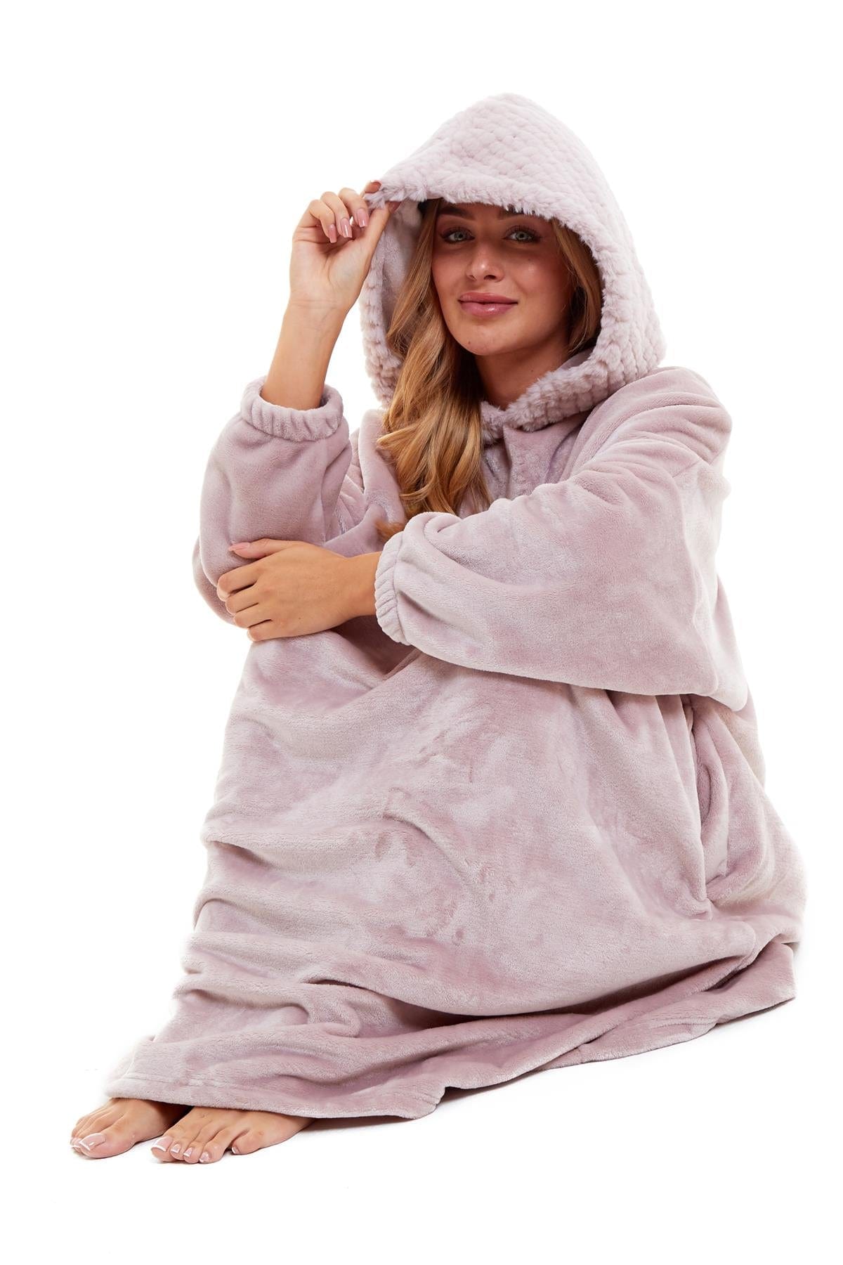 OLIVIA ROCCO Oversized Hooded Blanket – Plush Fleece Poncho with Fur Hood