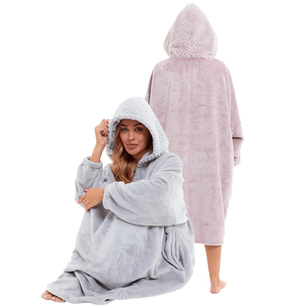 OLIVIA ROCCO Oversized Hooded Blanket – Plush Fleece Poncho with Fur Hood