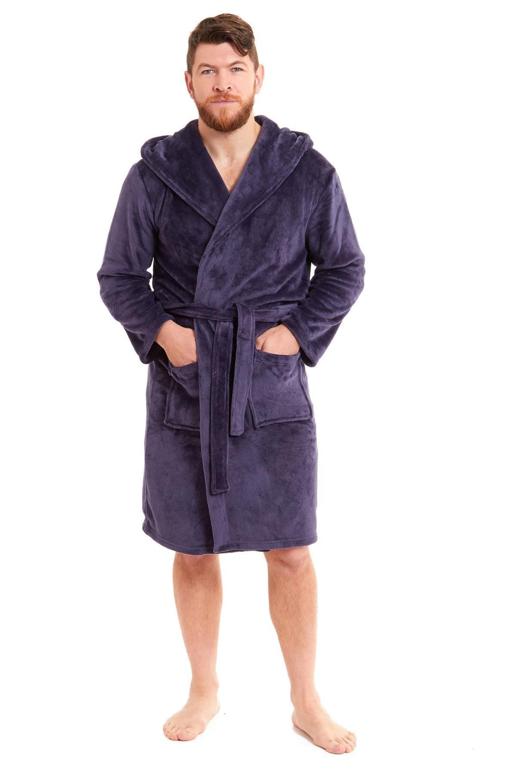 OLIVIA ROCCO Men's Hooded Bathrobe – Plush Flannel Fleece Dressing Gown
