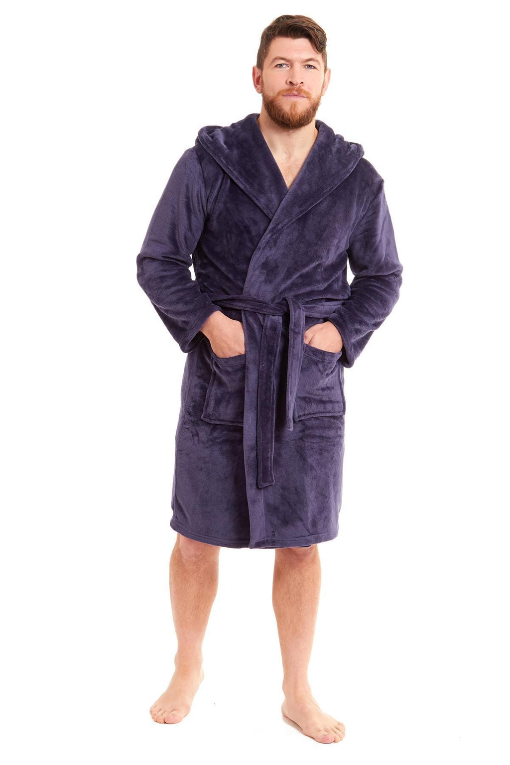 OLIVIA ROCCO Men's Hooded Bathrobe – Plush Flannel Fleece Dressing Gown