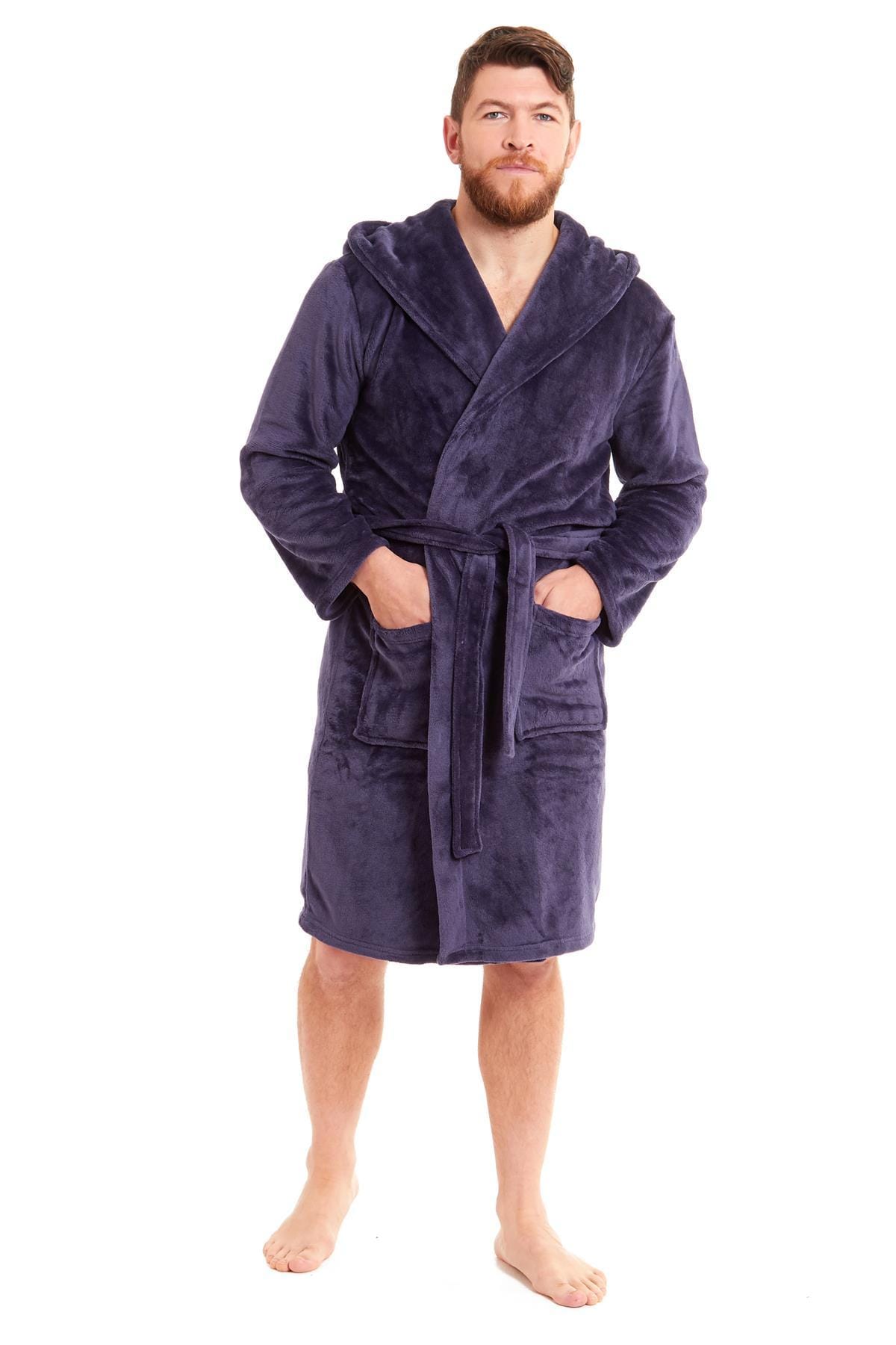 OLIVIA ROCCO Men's Hooded Bathrobe – Plush Flannel Fleece Dressing Gown