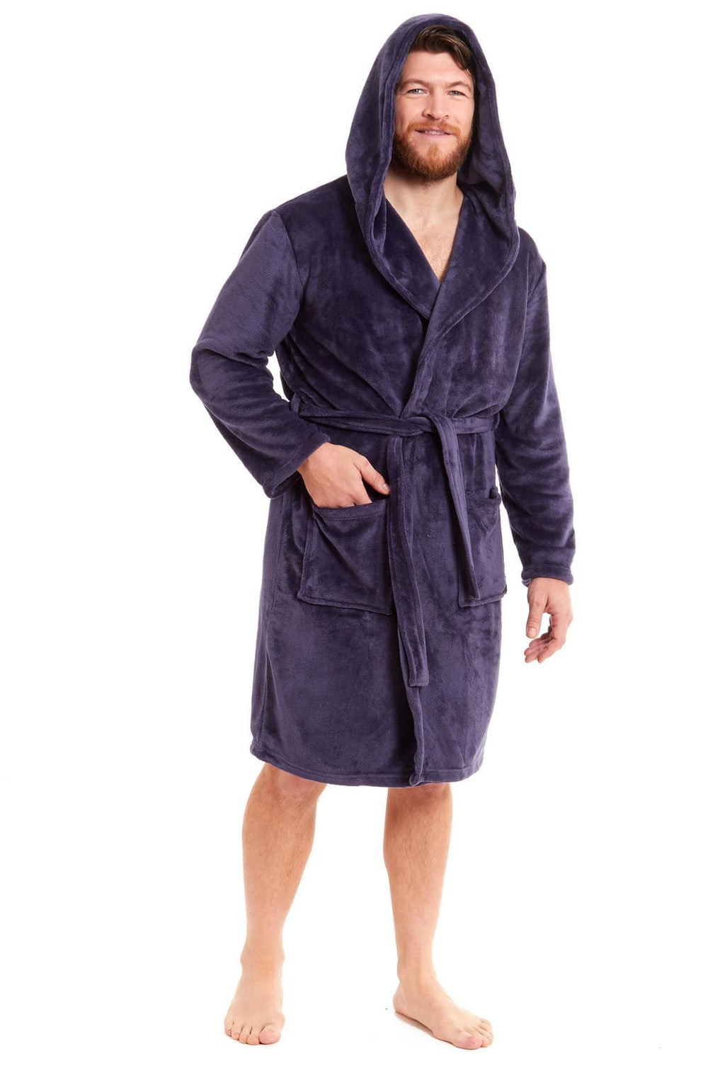 OLIVIA ROCCO Men's Hooded Bathrobe – Plush Flannel Fleece Dressing Gown
