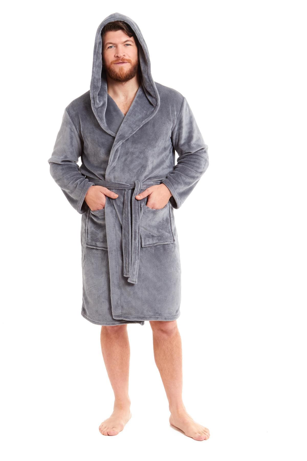 OLIVIA ROCCO Men's Hooded Bathrobe – Plush Flannel Fleece Dressing Gown