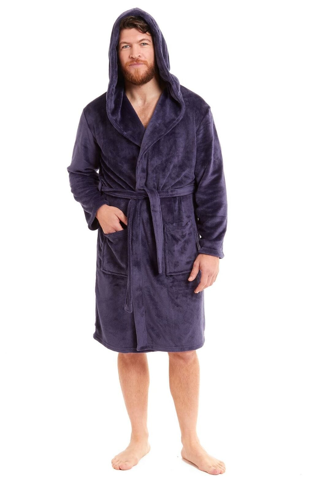OLIVIA ROCCO Men's Hooded Bathrobe – Plush Flannel Fleece Dressing Gown