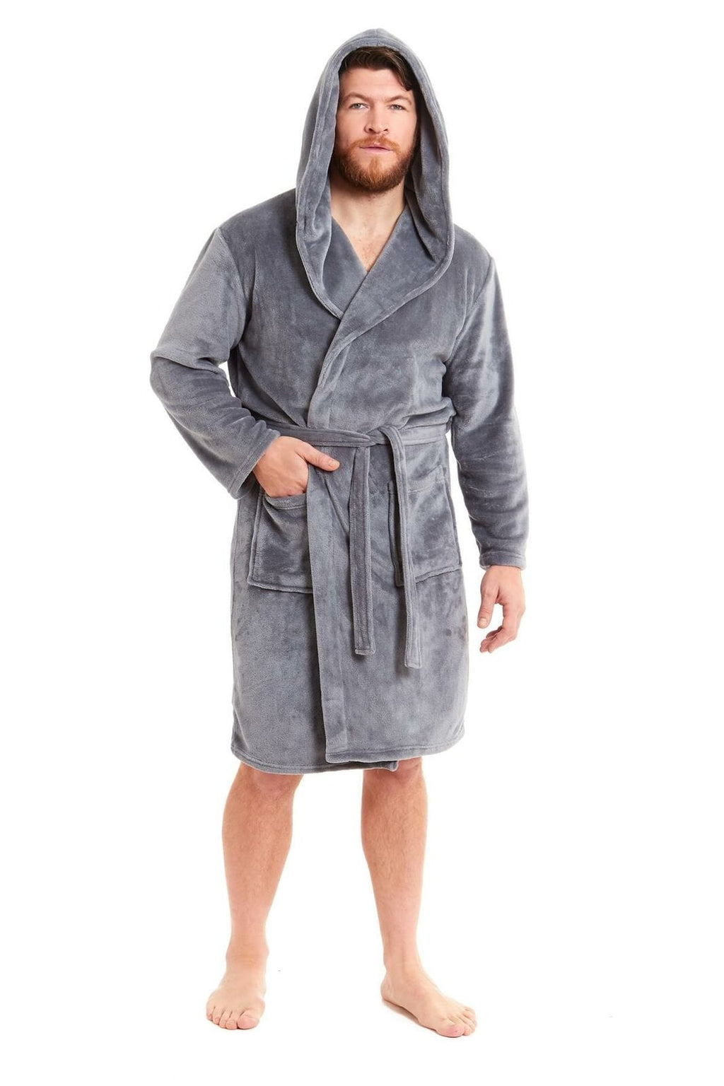 OLIVIA ROCCO Men's Hooded Bathrobe – Plush Flannel Fleece Dressing Gown