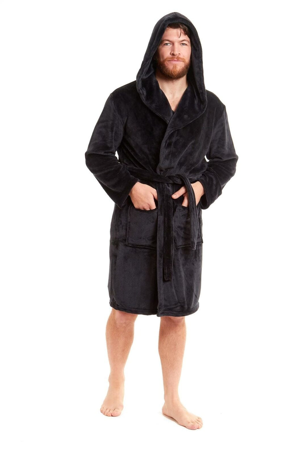 OLIVIA ROCCO Men's Hooded Bathrobe – Plush Flannel Fleece Dressing Gown