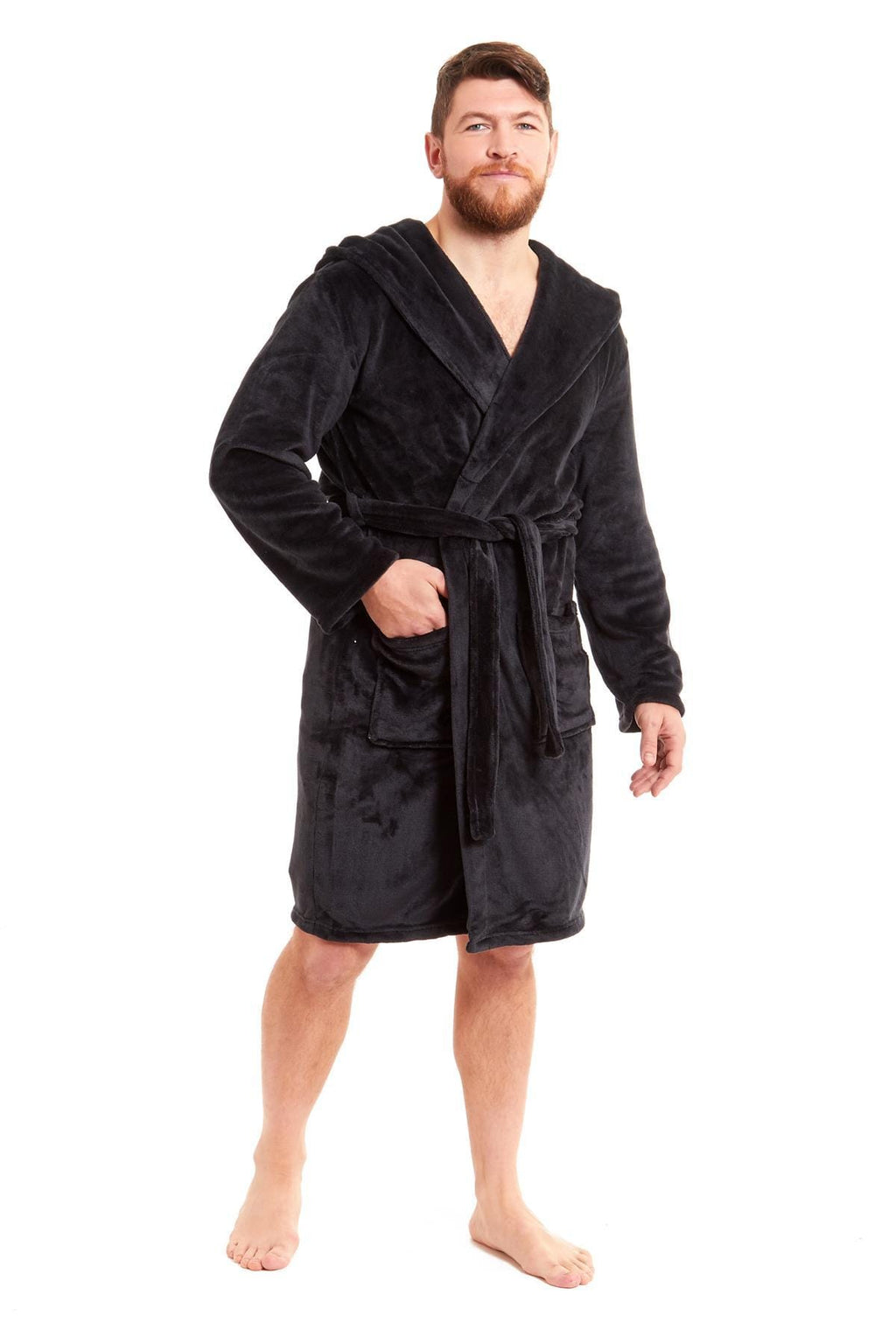 OLIVIA ROCCO Men's Hooded Bathrobe – Plush Flannel Fleece Dressing Gown