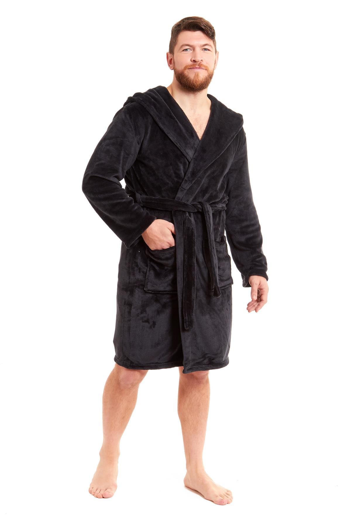 OLIVIA ROCCO Men's Hooded Bathrobe – Plush Flannel Fleece Dressing Gown